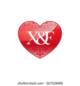 X&F initial letter logo with ornament heart shape