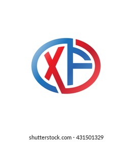XF initial letters looping linked ellipse logo red blue