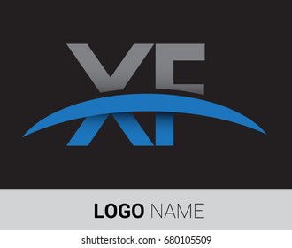 XF initial logo company name colored grey and blue swoosh design.