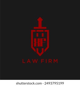 XF initial monogram for law firm with sword and shield logo image