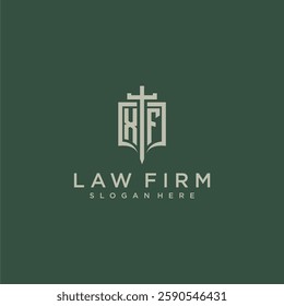 XF initial monogram for law firm with sword and shield logo image