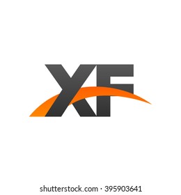 XF initial overlapping swoosh letter logo black orange