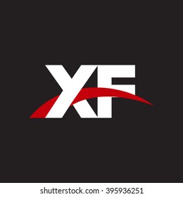 XF initial overlapping swoosh letter logo white red black background