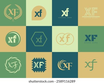 XF logo company template. Letter x and f logotype. Set different classic serif lettering and modern bold text with design elements. Initial font typography. Collection trendy business identity.