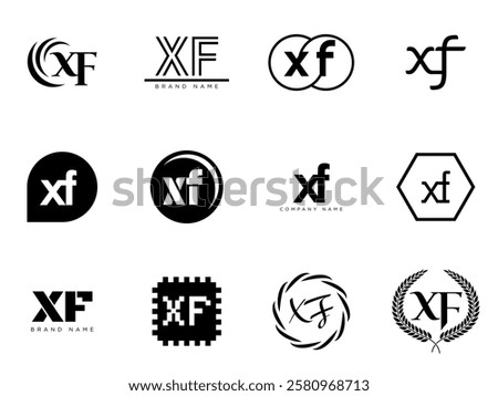 XF logo company template. Letter x and f logotype. Set different classic serif lettering and modern bold text with design elements. Initial font typography. Collection trendy business identity.