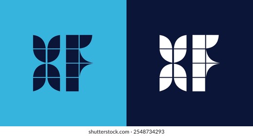 Diseño de logotipo XF con forma de azulejo. Diseño de Ilustración vectorial minimalista y moderno adecuado para negocios o marcas