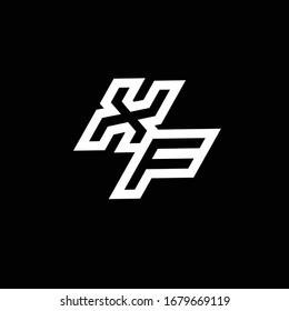 Monograma del logotipo de XF con una plantilla de diseño de espacio negativo de estilo inferior aislada en fondo negro