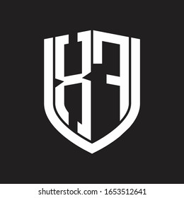 Monograma de logotipos XF con diseño de escudos de emblemas aislados en fondo negro