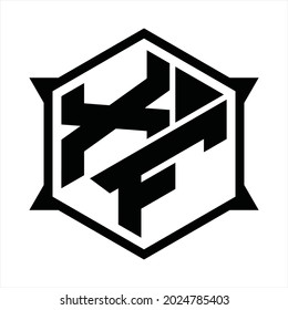 XF Logo monogram with hexagon and sharp shape design template