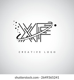 Logotipo de Monograma de Órbita XF - Marca de Letra Mínima Futurista com Linha de Arte Circular, Pontos Inspirados na Tecnologia e Conceito de Movimento Espacial para Identidade de Marca Moderna