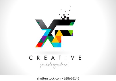 XF X F Letter Logo with Colorful Vivid Triangles Texture Design Vector Illustration.
