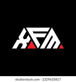 XFM triangle letter logo design with triangle shape. XFM triangle logo design monogram. XFM triangle vector logo template with red color. XFM triangular logo Simple, Elegant, and Luxurious design.