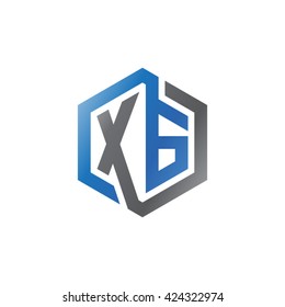 XG initial letters looping linked hexagon logo black gray blue