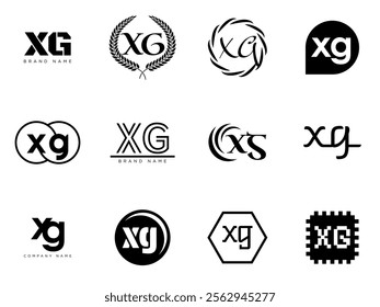 XG logo company template. Letter x and g logotype. Set different classic serif lettering and modern bold text with design elements. Initial font typography. Collection trendy business identity.