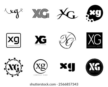 XG logo company template. Letter x and g logotype. Set different classic serif lettering and modern bold text with design elements. Initial font typography. Collection trendy business identity.