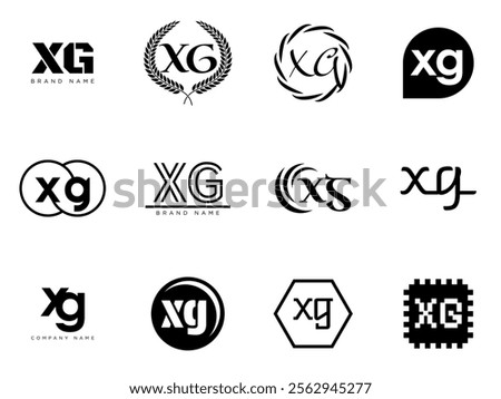 XG logo company template. Letter x and g logotype. Set different classic serif lettering and modern bold text with design elements. Initial font typography. Collection trendy business identity.