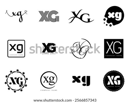 XG logo company template. Letter x and g logotype. Set different classic serif lettering and modern bold text with design elements. Initial font typography. Collection trendy business identity.