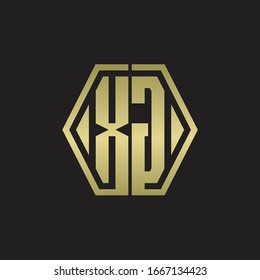 XG Logo monogram with hexagon line rounded design template with gold colors