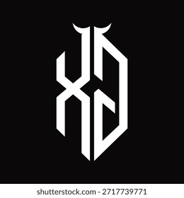 XG Logo monogram with horn shape isolated black and white design template on black background