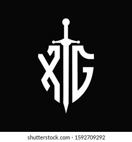 XG logo with shield shape and sword design template	