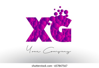 XG X G Dots Letter Logo with Purple Pink Magenta Bubbles Texture Vector.