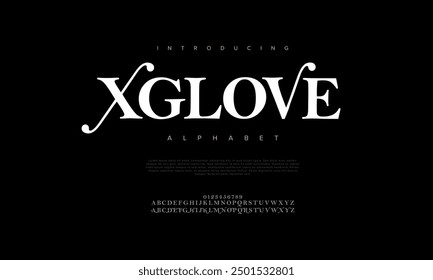 Xglove swash luxury elegant alphabet letters and numbers. Vintage wedding typography classic serif font decorative vintage retro. creative vector illustration