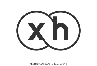 XH business company emblem with outline rounds and letters x h. Logo template of two merged circles for brand identity, logotype. Vector Infinity symbol  and technology sign.