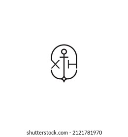 Diseño de logotipo de carta creativa XH en concepto de ancla con diseño profesional de alta calidad que se imprimirá en cualquier medio de impresión