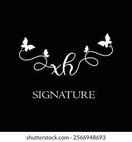 XH Handwritten initial letter, XH simple signature vector logo with butterfly shape variation, beauty, photography letter logo design. X H