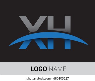 XH initial logo company name colored grey and blue swoosh design.
