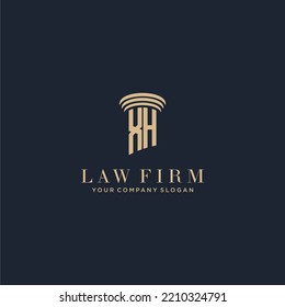 Logotipo inicial de la firma de abogados en monograma XH con diseño de hitos