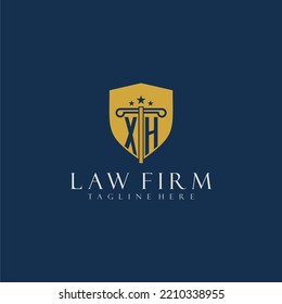 XH initial monogram lawfirm logo with pillar and shield design