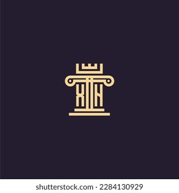 XH initial monogram logo for lawfirm with pillar  crown image design