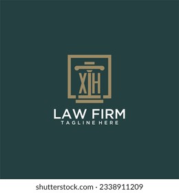XH initial monogram logo for lawfirm with pillar design in creative square