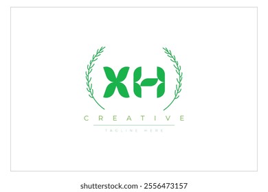 XH letters eco logo with leaf. Fresh nature and healthy leaf logo design.