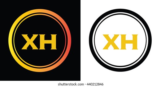 XH letters icon design template elements in abstract background logo, design identity in circle, alphabet letter
