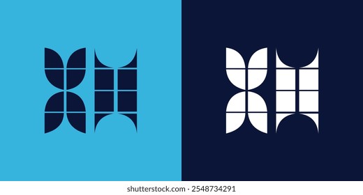 Design de logotipo XH com forma de azulejo. Design de ilustração vetorial minimalista e moderno adequado para negócios ou marca