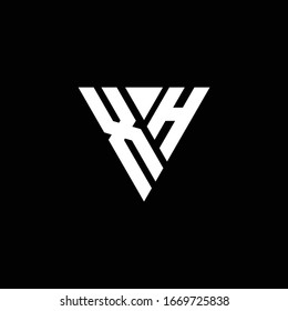 XH Monograma de la letra del logotipo con la plantilla de diseño de forma triangular aislada en fondo negro