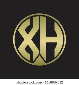 XH Logo monogram circle with piece ribbon style on gold colors