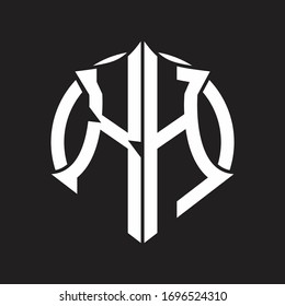 XH Logo monogram with emblem and circle rounded design template