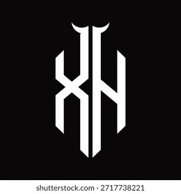 Monograma XH Logo com forma de chifre isolado preto e branco modelo de design em fundo preto