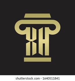 XH Logo monogram with pillar style design template with gold colors