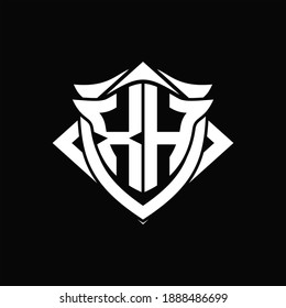 XH Logo monogram with shield and horn shape design template ON black background