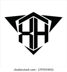 Monograma del logotipo XH con flecha de alas alrededor de la plantilla de diseño sobre fondo blanco