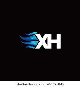 XH monogram logo with blue fire style design template