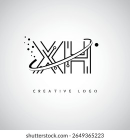 XH Orbit Monogram Logo - Futuristic Minimal Letter mark with Circular Line Art, Tech-Inspired Dots and Space Motion Concept for Modern Branding Identity (Logotipo de Monograma de Órbita XH - Marca de Letra Mínima Futurista com Linha de Arte Circular, Pontos Inspirados na Tecnologia e Conceito de Movimento Espacial para Identidade de Marca Moderna)