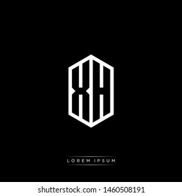 XH X H Logo Line Monogram with Negative Space with Black and White Colors