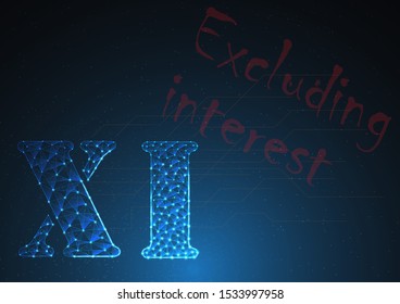 xi or excluding interest is symbol on stock market build by line and gradient on blue black background.