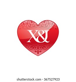 X&I initial letter logo with ornament heart shape
