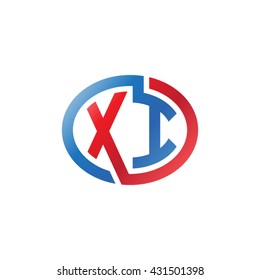 XI initial letters looping linked ellipse logo red blue